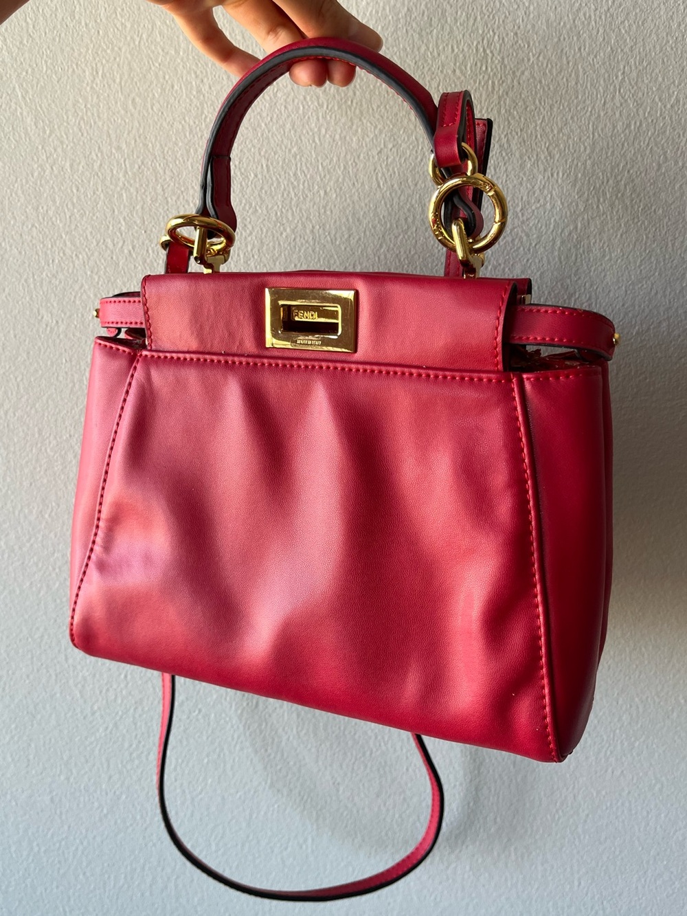 Fendi Small Top Handle Satchel in Red with Gold Hardware